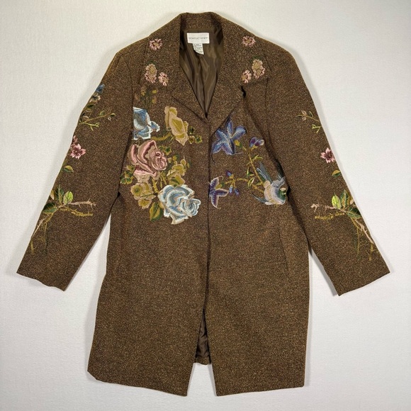 Newport News Jackets & Blazers - Vintage art blazer floral bird embroidered jacket NEWPORT NEWS 14w brown long